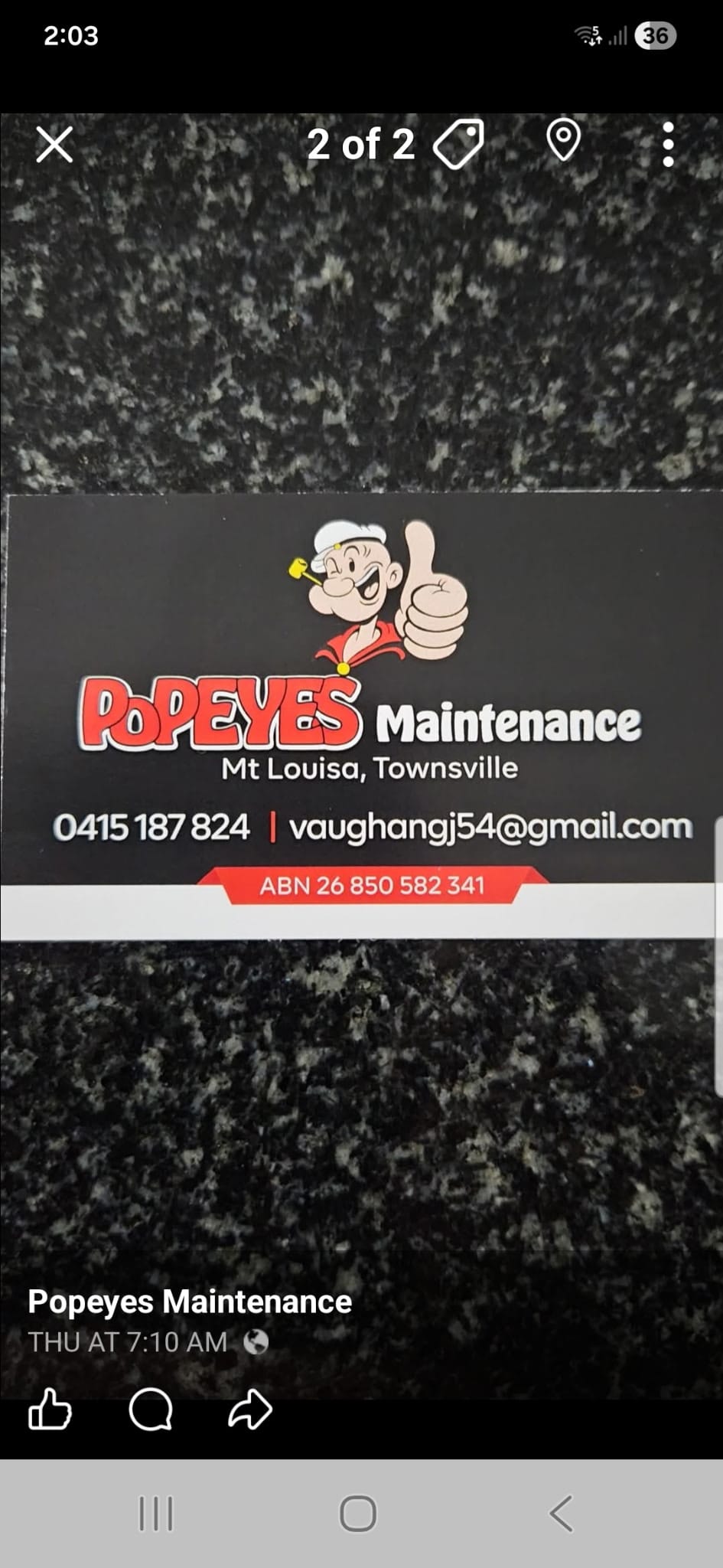 Popeyes Maintenance business card